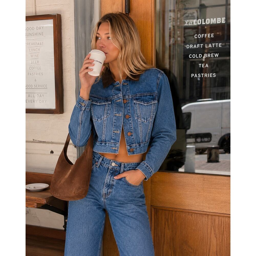 New with Tags La Ligne Mer Jacket Denim Corduroy Collar Cropped Jacket Large